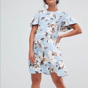 ASOS Floral Ruffle Sleeve Smock Dress Maternity